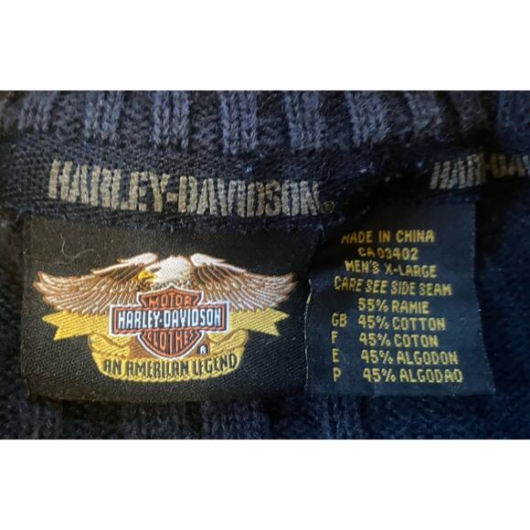 Harley Davidson Sweater Mens XL Navy Blue Stripe - Picture 2 of 9